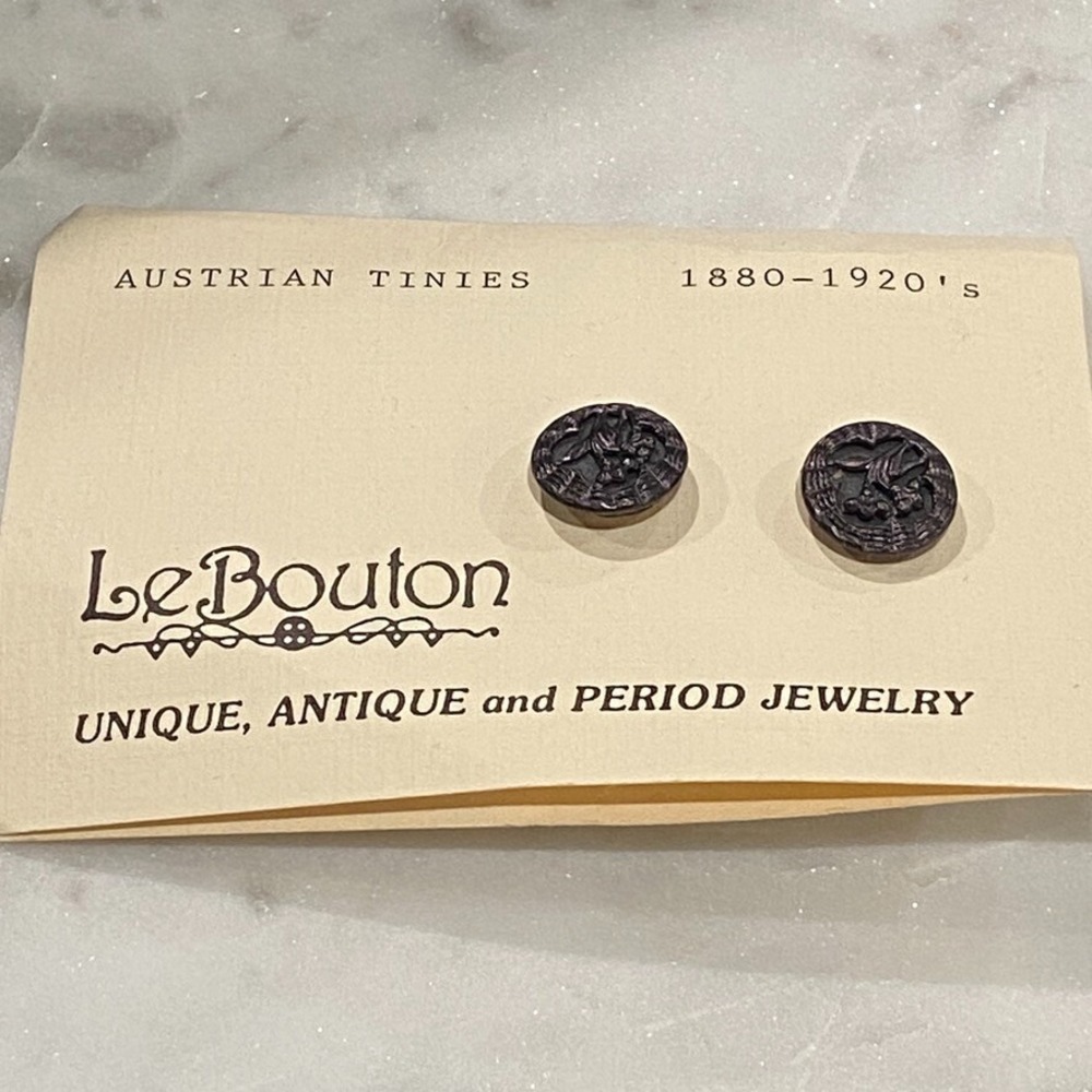 Le Bouton Austrian Tinies Earrings Round Stamped And Tinted Brass 1880-1920